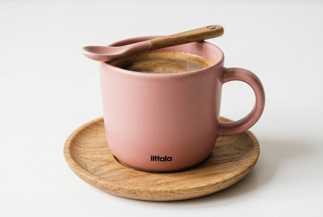 Puodelis su medine lėkštute rožinis 0.33 L, IITTALA